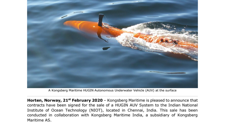 India’s National Institute of Ocean Technology signs contract for HUGIN AUV System