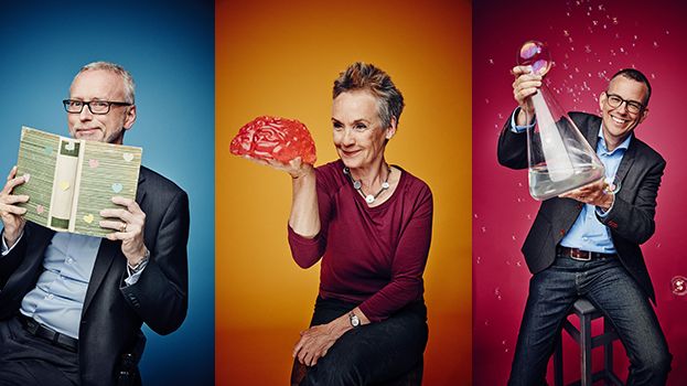 Dick Harrison, Åsa Nilsonne och Ulf Ellervik diskuterar kroppens komplexitet på temat kärlek & kemi på Dunkers kulturhus under tre söndagar i höst. Foto: Folkuniversitetet