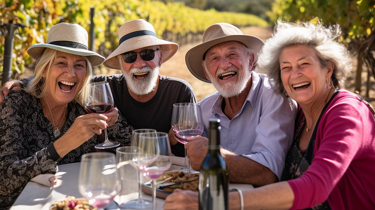 Paus i Beaujolais. Från vänster: Monica, Per-Nils, Gösta och Edith