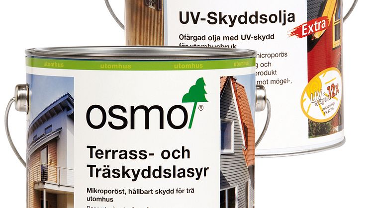 Osmos uteserier Terrass- och Träskyddslasyr och UV-Skyddsolja Extra