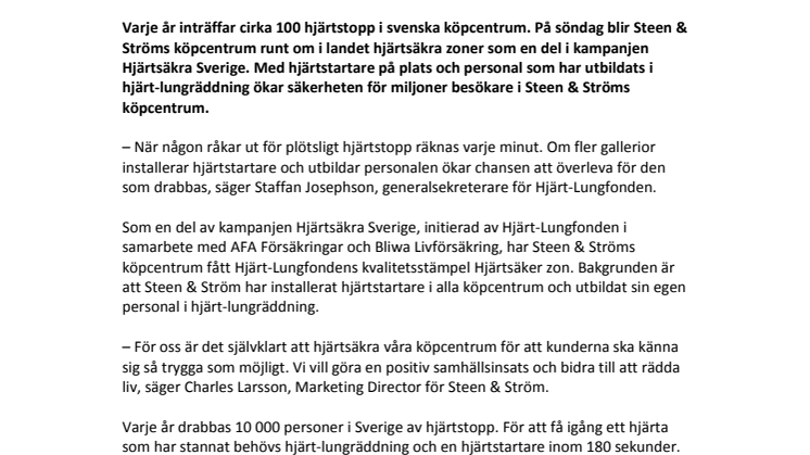 Tryggare shopping när Steen & Ströms köpcentrum blir hjärtsäkra zoner