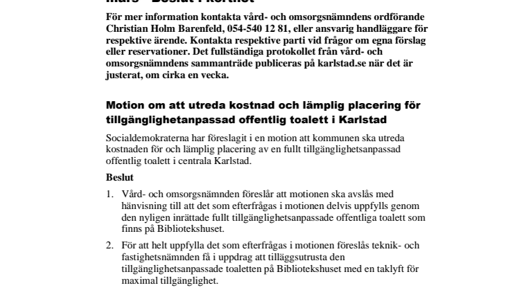 Vård- och omsorsgnämnden 13 mars i korthet