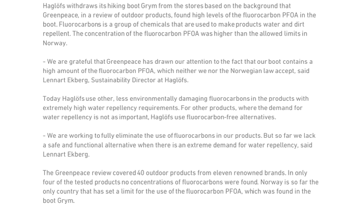 HAGLÖFS STOPS SELLING BOOT AFTER GREENPEACE REPORT