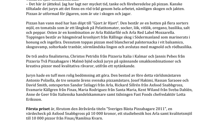Hjortpizza från Nyköping gav vinst i Pizza-SM 2011