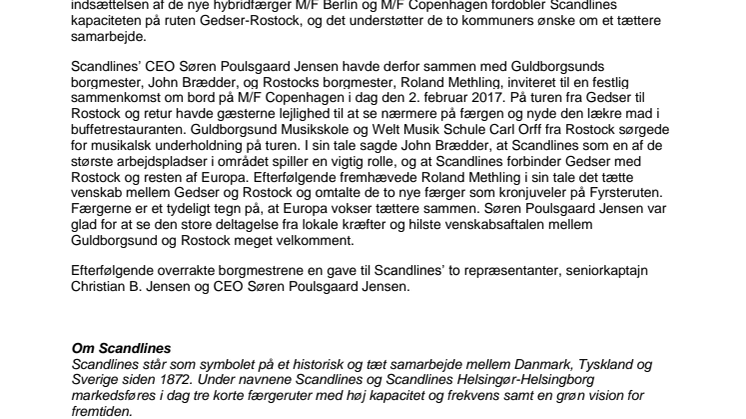 Scandlines og venskabskommuner fejrer hybridfærgen M/F Copenhagen