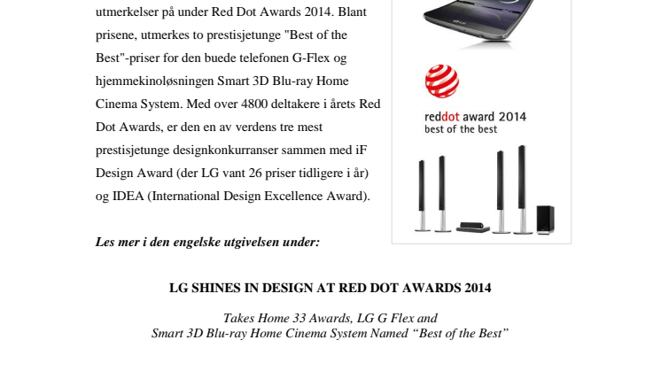 LG ELECTRONICS VINNER STORT UNDER ÅRETS RED DOT AWARDS 