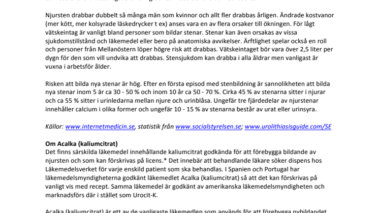 FAKTA om njursten och kaliumcitrat 