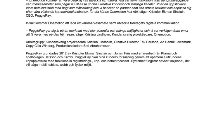 PugglePay ny kund till Onemotion
