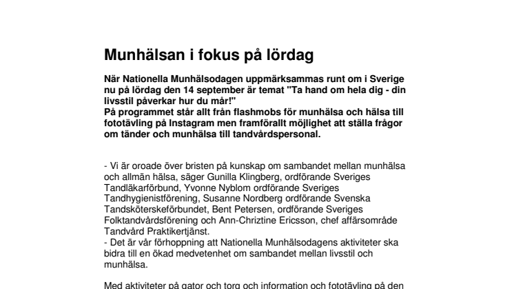 Munhälsan i fokus på lördag