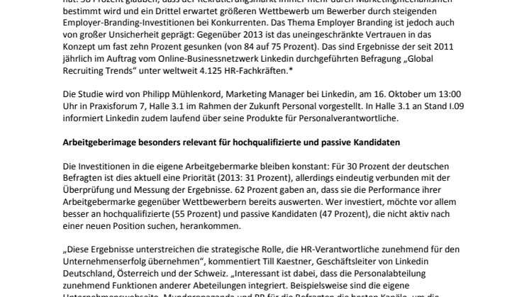 Recruiting Trends 2014: Employer Branding ist gleichzeitig Priorität und Sorgenkind Nummer 1 unter Personalern