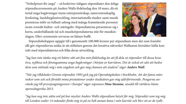 "Nobelprisceremoni” för unga talanger – Anders Wall delar ut miljoner på sin födelsedag