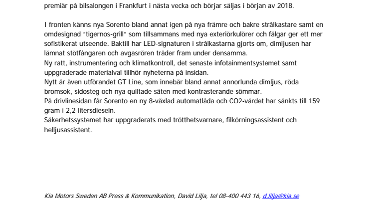 Premiär i Frankfurt: Sorento i nytt utförande