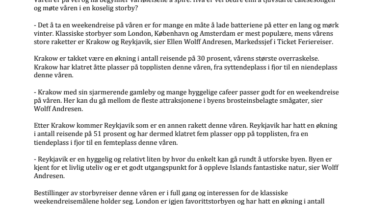Dette er vårens mest populære storbyer.
