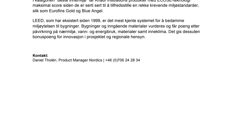 Miljøpoeng til Knauf Insulation
