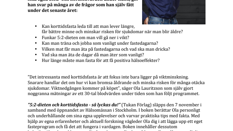 Hälsoprofilen Ola Lauritzson släpper ny bok: "5:2-dieten och korttidsfasta – så lyckas du!"