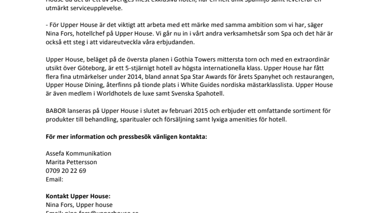  Upper House Spa byter till BABOR 