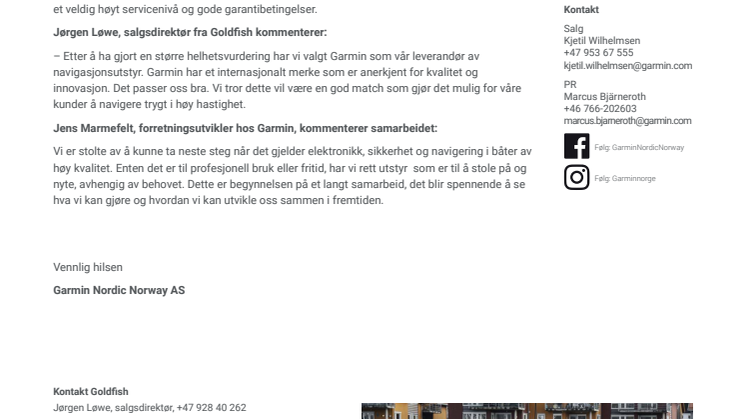 Garmin inngår avtale med Goldfish