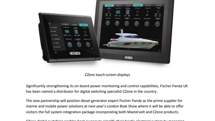 Fischer Panda Named Distributor for CZone in UK