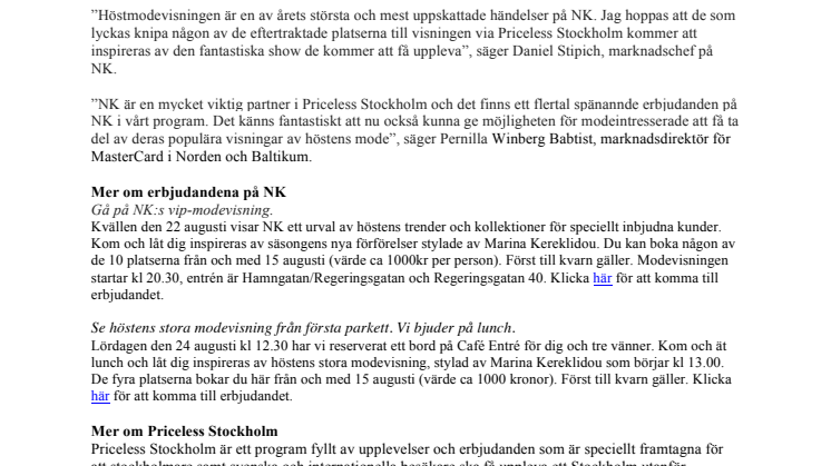Upplev NK:s populära höstmodevisningar med Priceless Stockholm