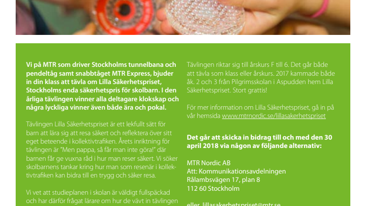 Inbjudan till skolor att tävla om Lilla säkerhetspriset 2018