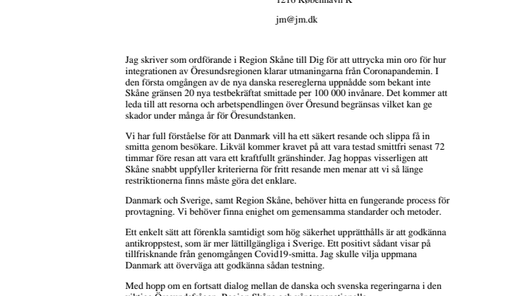 Skrivelse till Danmarks justitieminister