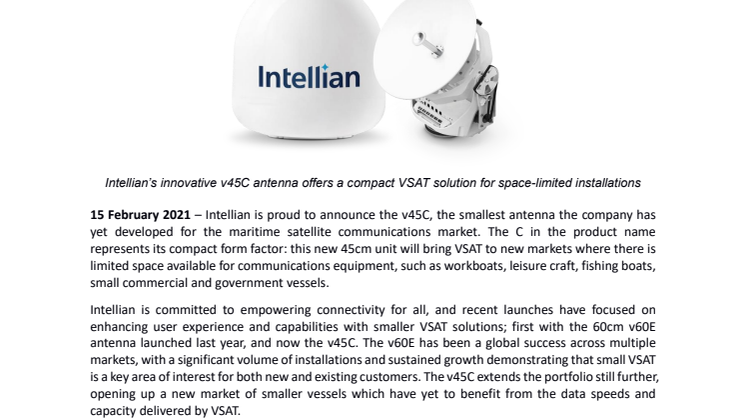 Intellian’s innovative new v45C antenna brings VSAT to smaller vessels