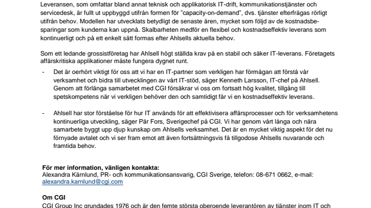 Ahlsell tecknar nytt IT-driftavtal med CGI