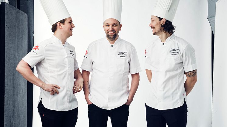 Tre finalister i Bocuse d'Or Sweden. Gustav Leonhardt, Martin Karlsson och Christian Siberg. Foto: Samuel Unéus