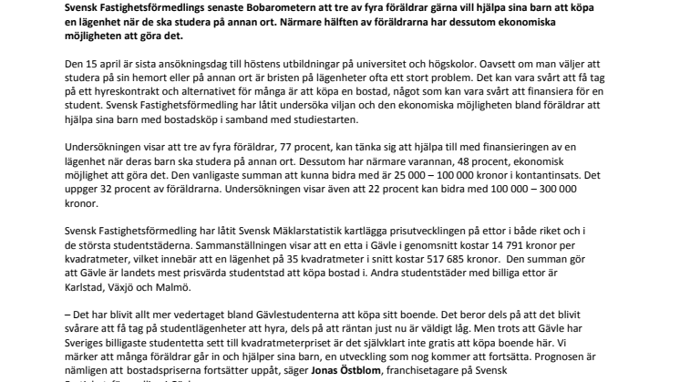 Gävle Sveriges billigaste studentstad att köpa bostad i