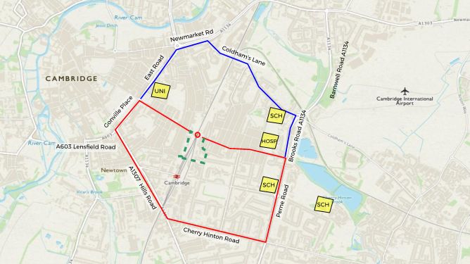 The diversionary route for the closure of Mill Road Bridge