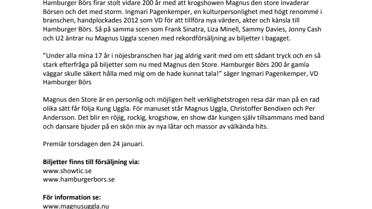 Magnus den Store är Hamburger Börs mest sålda produktion innan en premiär