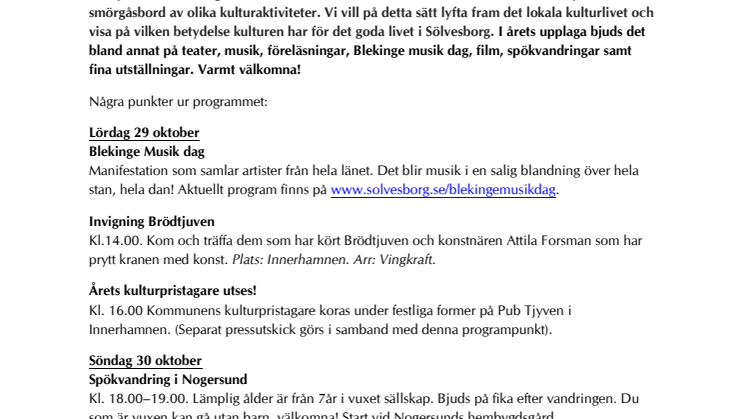 Sölvesborgs Kulturkalas 27 oktober - 6 november