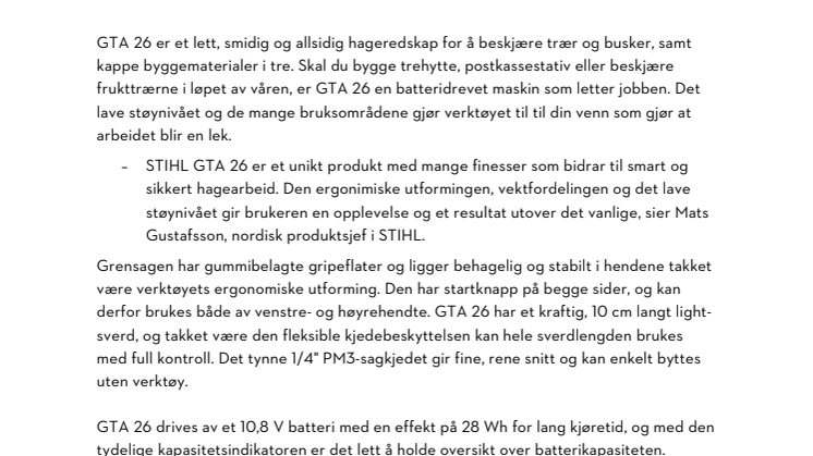 STIHL presenterer GTA 26 – den nye allsidige og batteridrevne grensagen