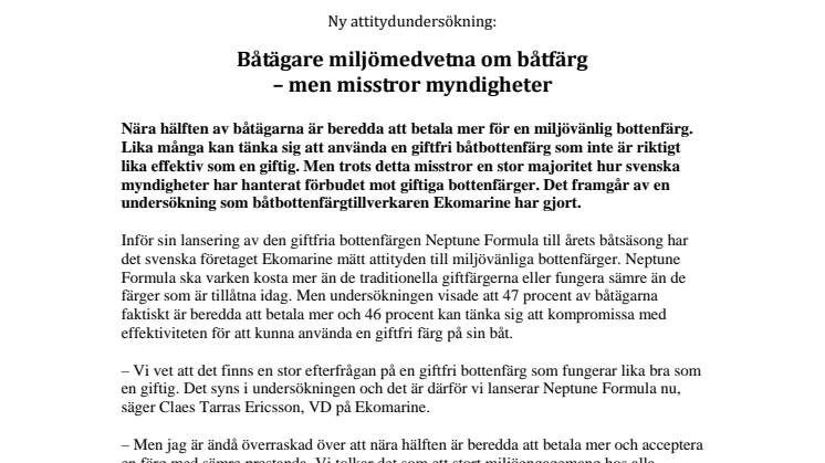 Ny attitydundersökning: Båtägare miljömedvetna om båtfärg - men misstror myndigheter