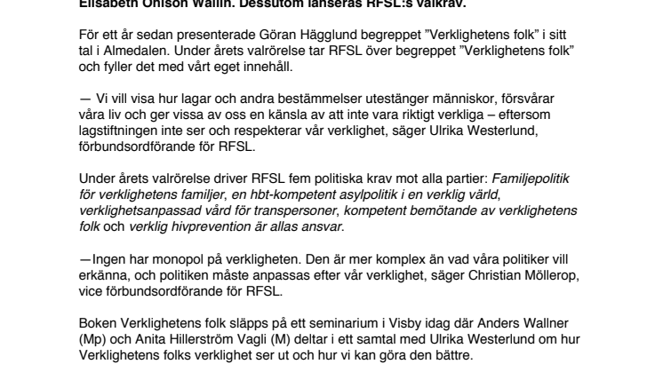 RFSL släpper boken om Verklighetens folk och lanserar valrörelsekampanj