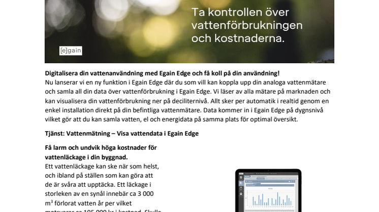 Digitalisera din vattenmätning, och få larm vid händelse av läckage.