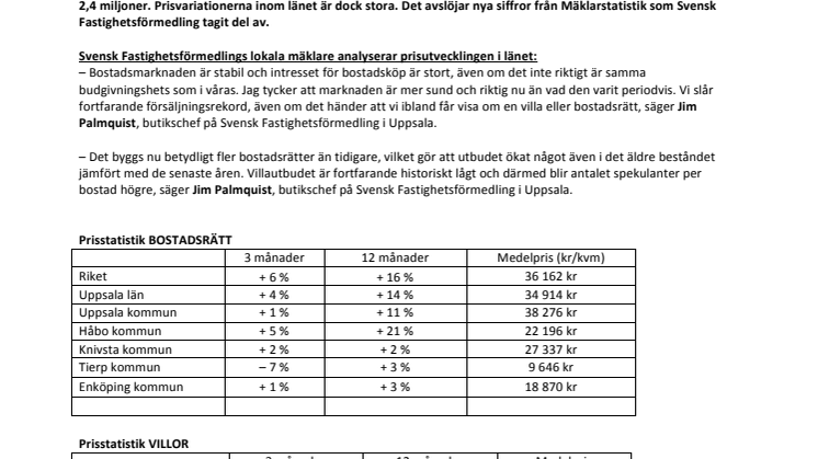 Stadig prisuppgång på bostäder i Uppsala 