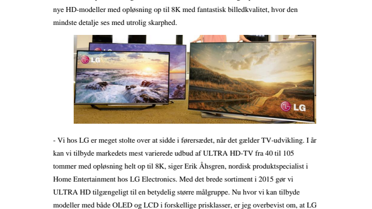 LG GØR SEEROPLEVELSEN SKARPERE MED 20 NYE ULTRA HD TV I 2015 – FRA 4K OP TIL 8K