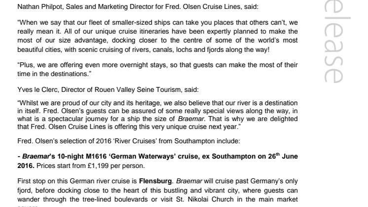 Fred. Olsen Cruise Lines’ Boudicca to commence cruise season from Rosyth in Summer 2015