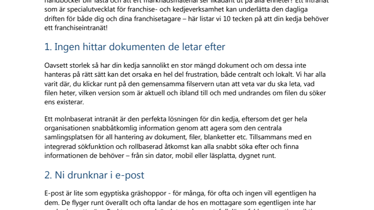 10 tecken på att din kedja behöver ett franchiseintranät