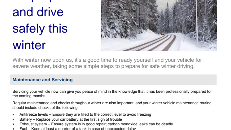 ALLIANZ ISSUES WINTER DRIVING ADVICE