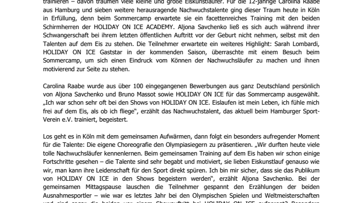 Carolina Raabe aus Hamburg trainiert mit Paarlauf-Olympiasiegern bei HOLIDAY ON ICE ACADEMY Sommercamp 