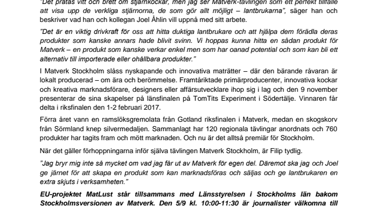 Stjärnkock klar för deltagande i Matverk Stockholm!