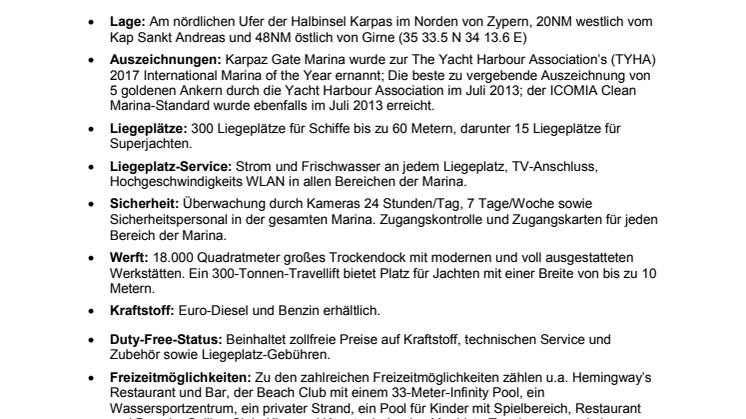Karpaz Gate Marina - Informationsblatt