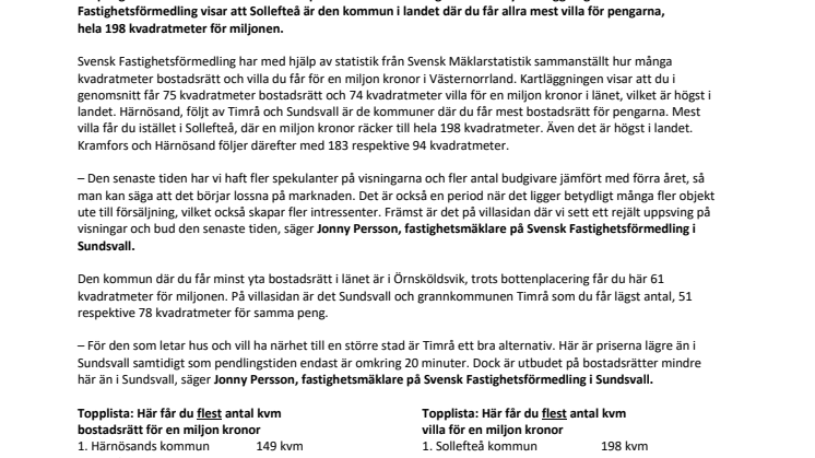 Ny kartläggning visar: Sollefteå ger dig mest villa för pengarna – i hela landet