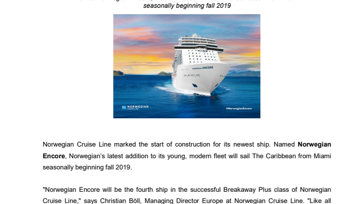 Norwegian Cruise Line celebrates first construction milestone for newest ship 