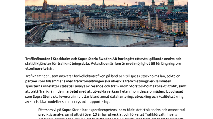 Trafiknämnden i Stockholm har valt Sopra Steria som partner