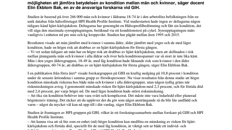 Högre kondition minskar risk för hjärt-kärlsjukdom och förtida död – oavsett ålder och kön 