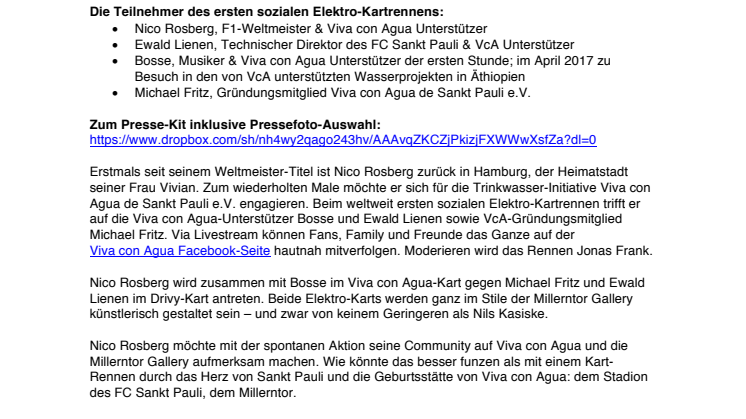 Erstes soziales Elektro-Kartrennen: Nico Rosberg, Bosse, Ewald Lienen & Michael Fritz von Viva con Agua brettern durch das Millerntor Stadion
