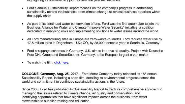 Fords Sustainability Report 2017